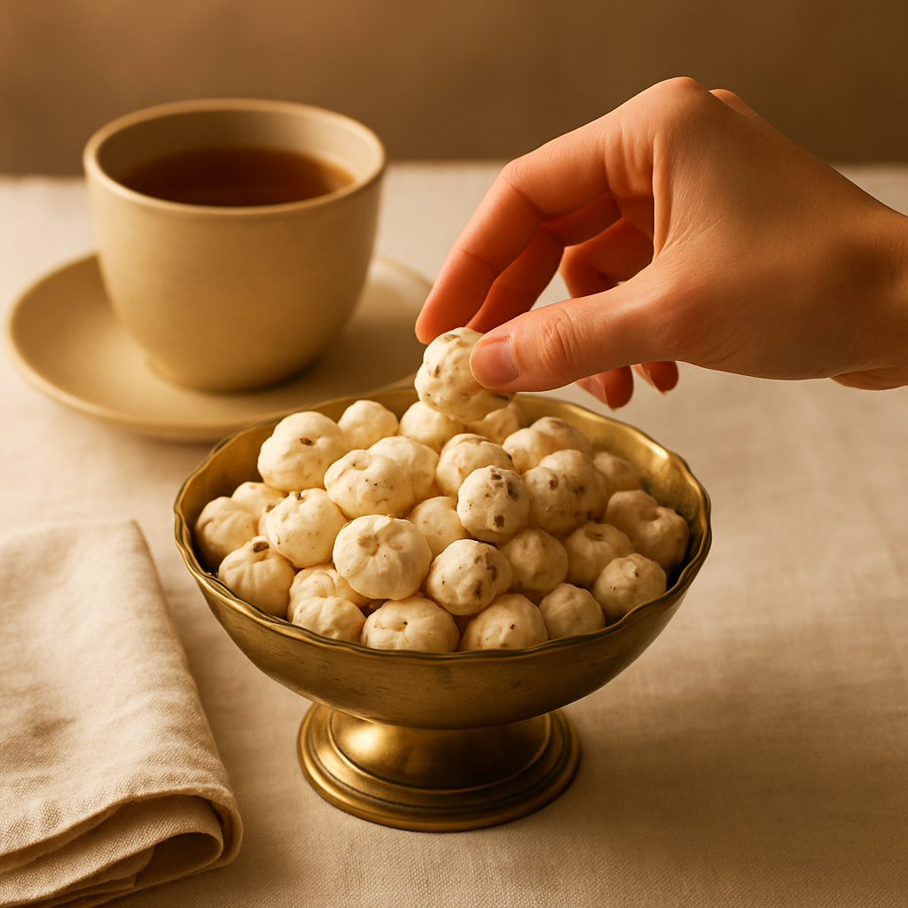 A person enjoying premium makhana as a healthy snack
